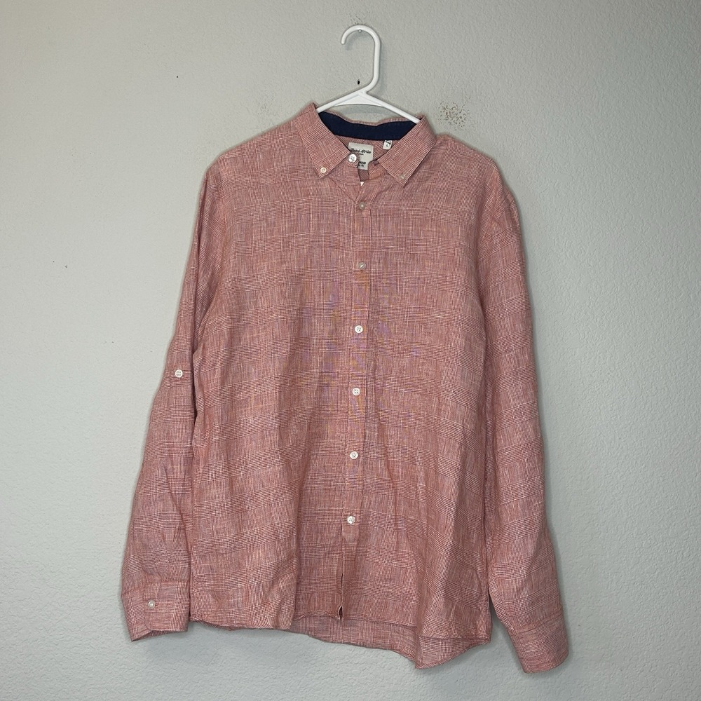 Murano Baird McNutt 100% Linen Shirt Slim Fit Red Chambray Long Sleeve Size L